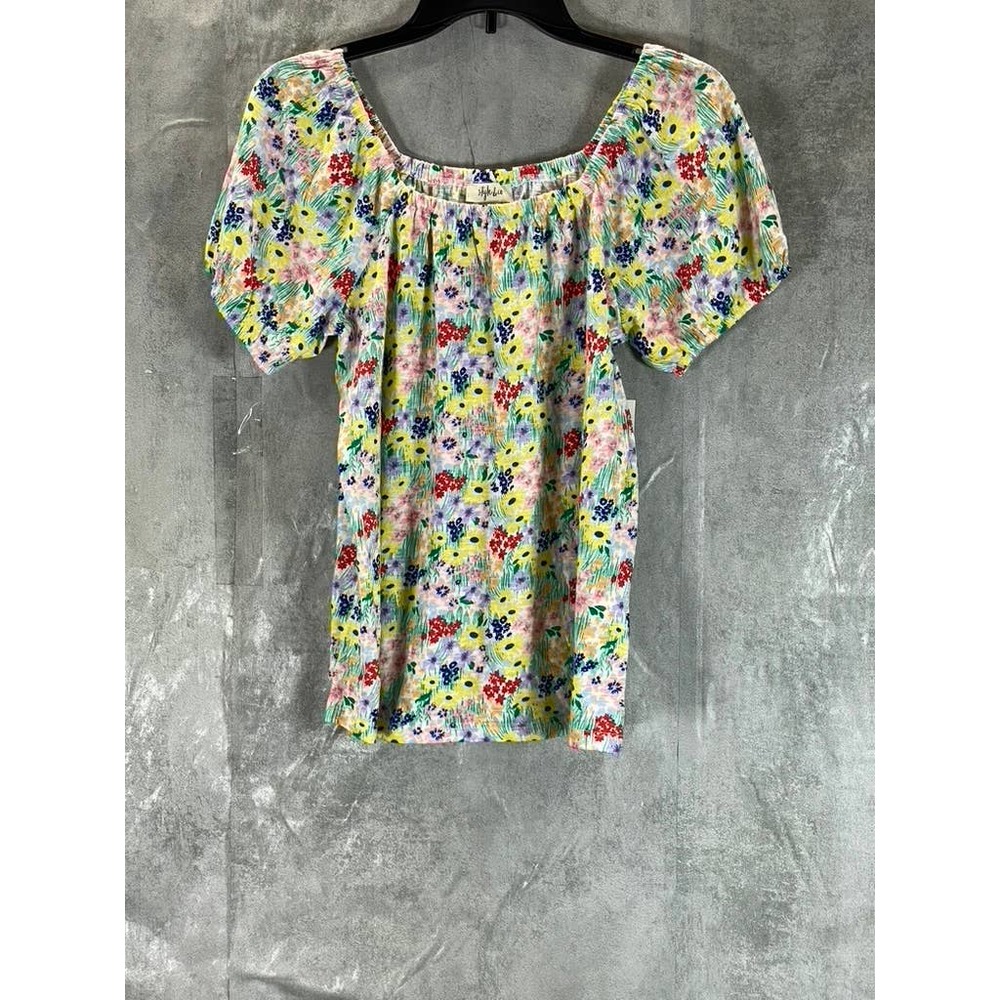 Style & Co Women's Petite White Meadow Floral-Print On/Off The Shoulder Top